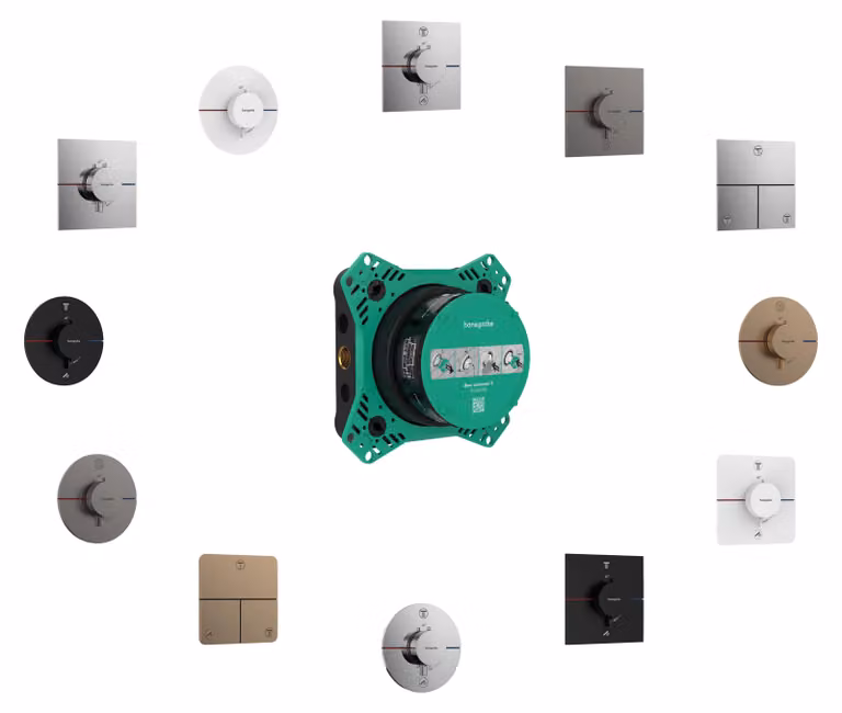 hansgrohe ShowerSelect Comfort E thermostat, encastré, 2 consommateurs, rosace carrée, 15572670, 15572670