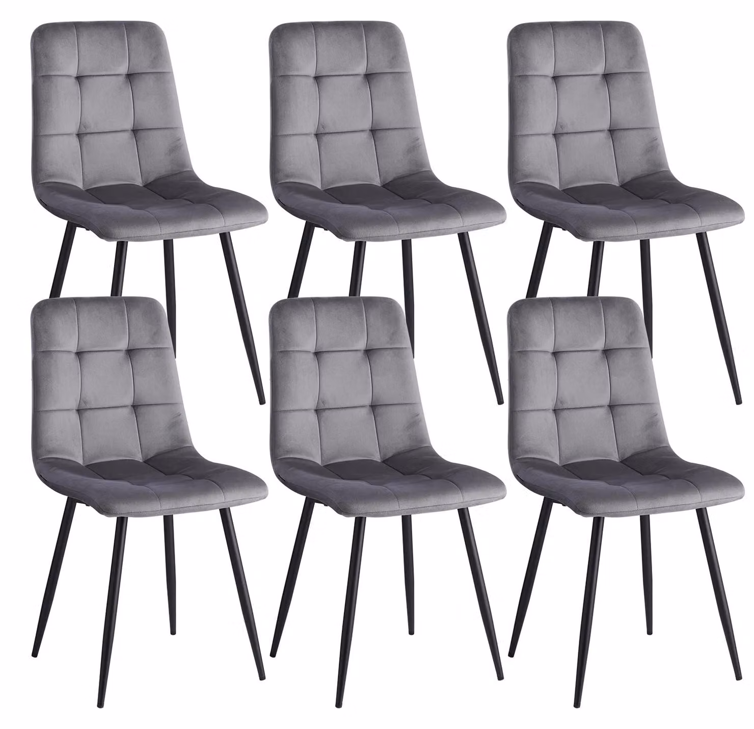 Set di sedie da pranzo - Sedie da pranzo moderne - 6 pezzi - Grigio - Rivestimento in velluto - Seduta imbottita - Struttura in metallo - Design minimalista e moderno