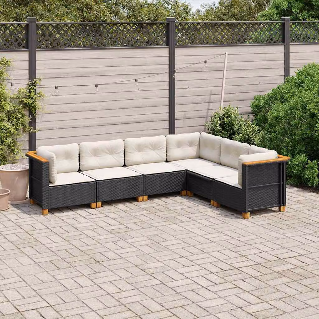 vidaXL Set Divano da Giardino a L con Cuscini, Design Moderno in Polyrattan e Acciaio Nero – 1