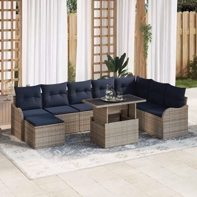 Set Divano da Giardino 9 pz Grigio Poly Rattan 3348521