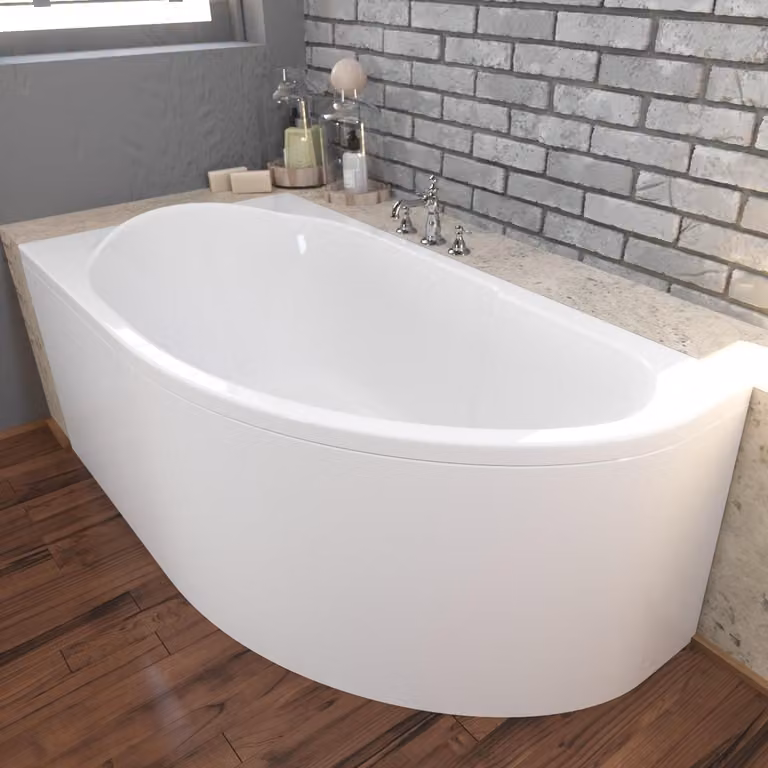 Vasca da bagno angolare 140x70 sinistra con grembiule in acrilico, set di scarico e piedini GRATIS | set completo 4in1 originale sifone per vasca da bagno in acrilico | BADLAND MIKI