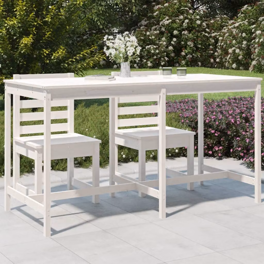 vidaXL Tavolo da giardino rettangolare in legno di pino bianco L: 203,5 cm, P: 90 cm, H: 110 cm