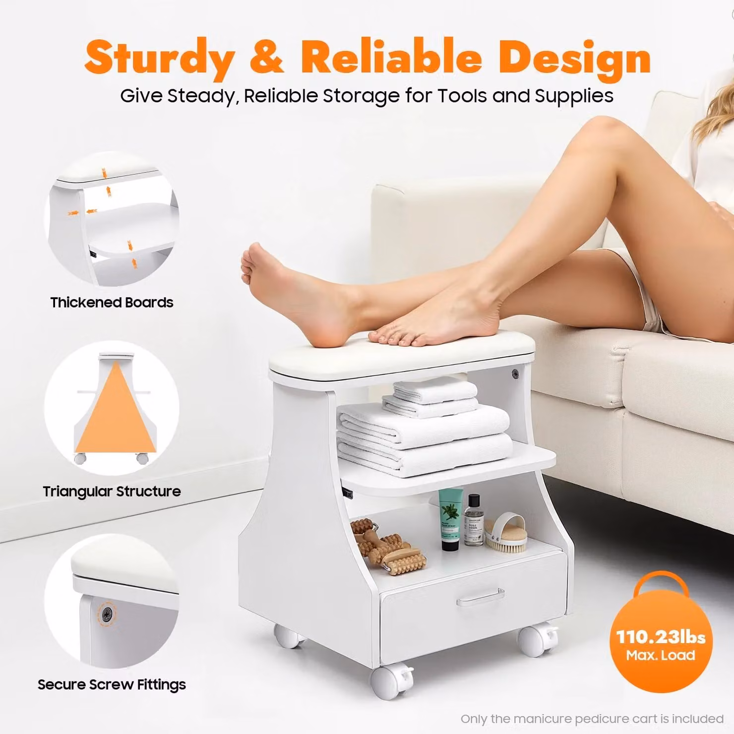 Carrello mobile per pedicure con ruote bloccabili e cassetto