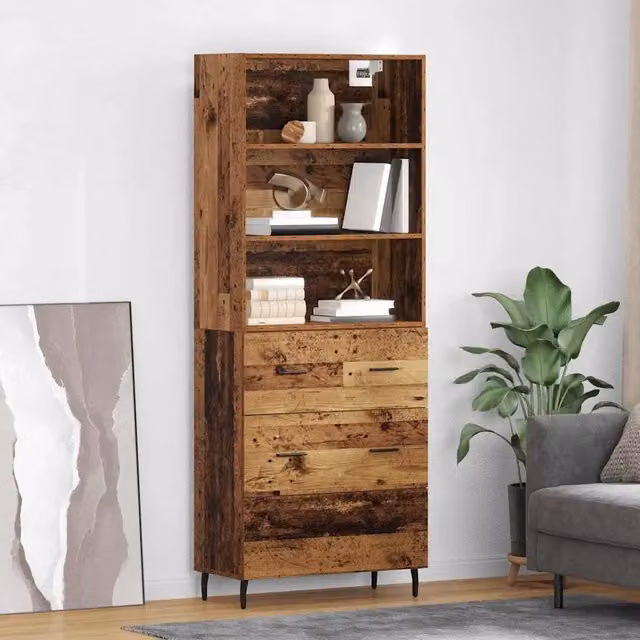 Credenza moderna vidaXL in legno e metallo marrone, set di 2 pezzi, L/P/H: 69,5 x 32,5 x 180 cm – 1