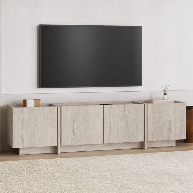 Nokadaka, Mobile Porta tv Apertura a Ribalta, 180x35x46h cm Bianco Marmo