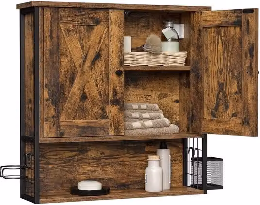 Cassettone per la stanza da bagno - Armadio per la stanza da bagno - Cassettone - Latta e Acciaio - 60cm x 16cm x 60cm - Marrone-Nero