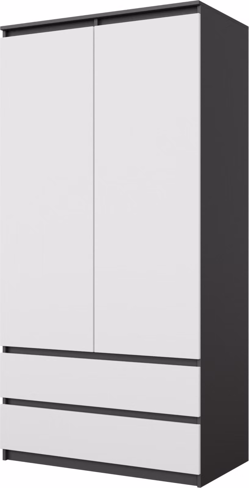 Armadio JOELLE 90 cm antracite / bianco opaco, ante battenti, 2 ante, 2 cassetti, asta appendiabiti, 3 vani, L90 x A180 x P50 cm