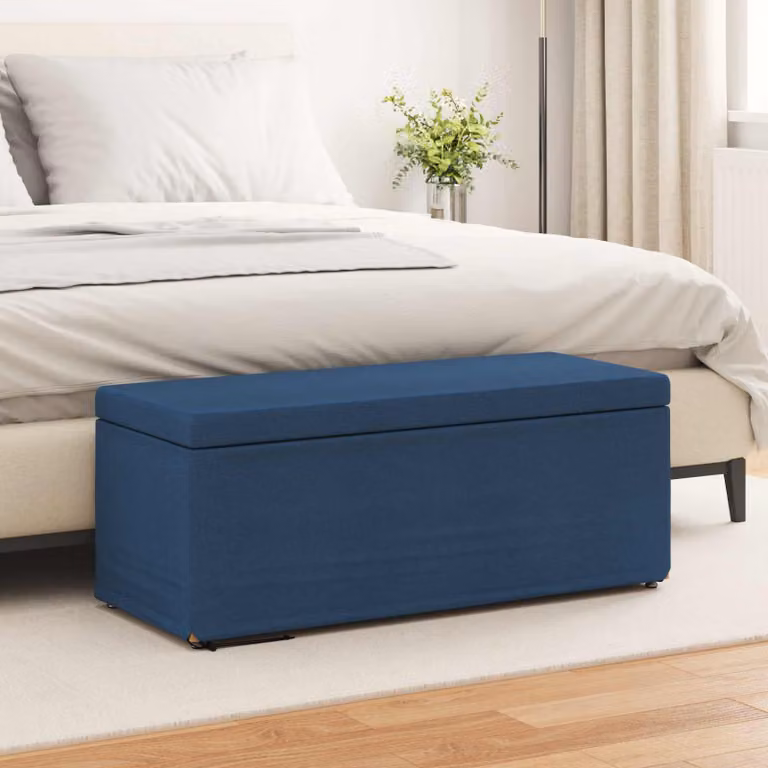 Pouf blu vidaXL in tessuto e legno con design minimalista L 101 x P 41 x H 40 cm
