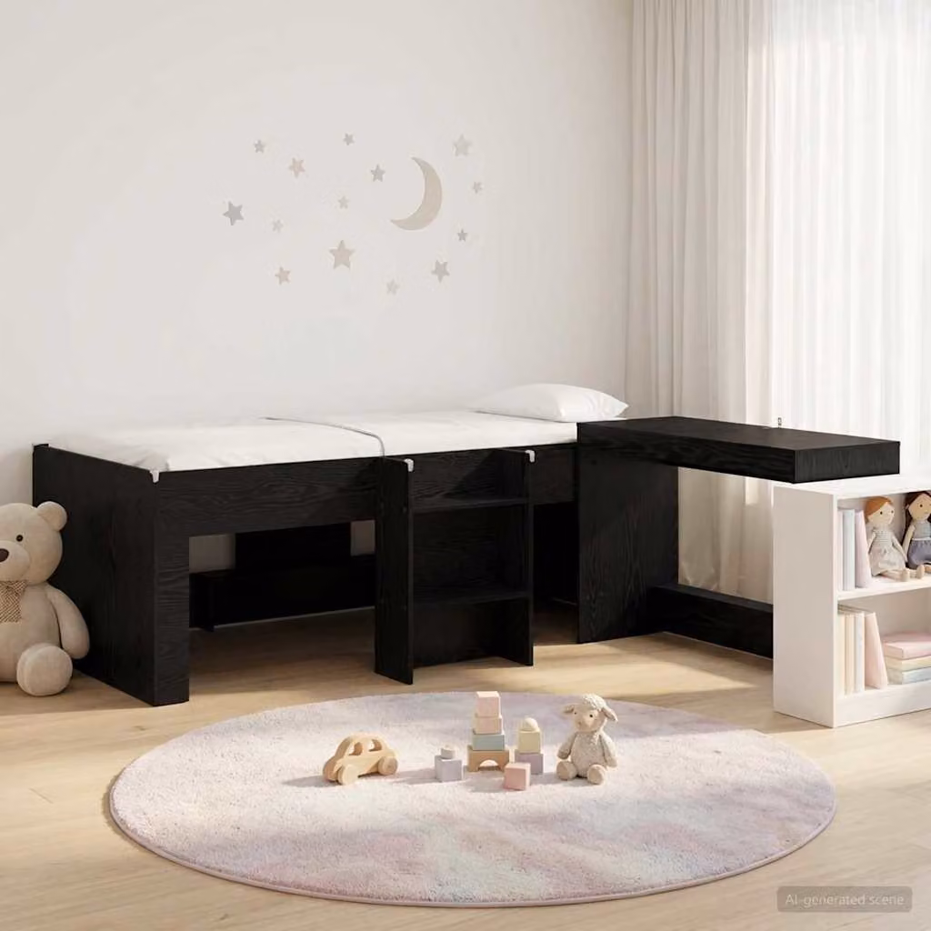 Letto alto per bambini con scrivania vidaXL in legno Rovere e Nero L: 200 cm, P: 80 cm, H: 101 cm