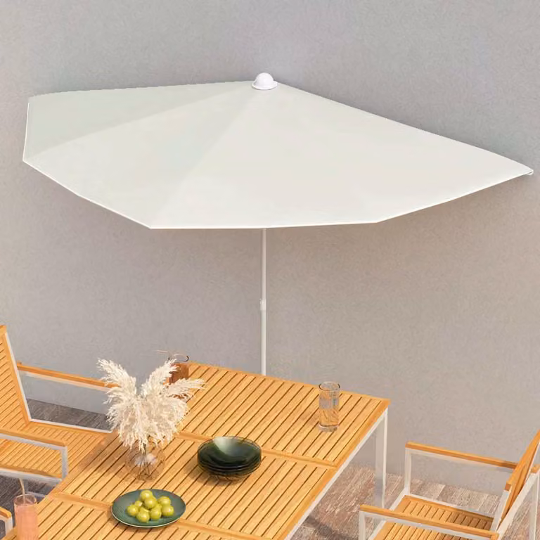 Ombrellone Semicircolare da Giardino e Balcone vidaXL in Poliestere e Acciaio, Colore Sabbia, L: 180 cm, P: 90 cm