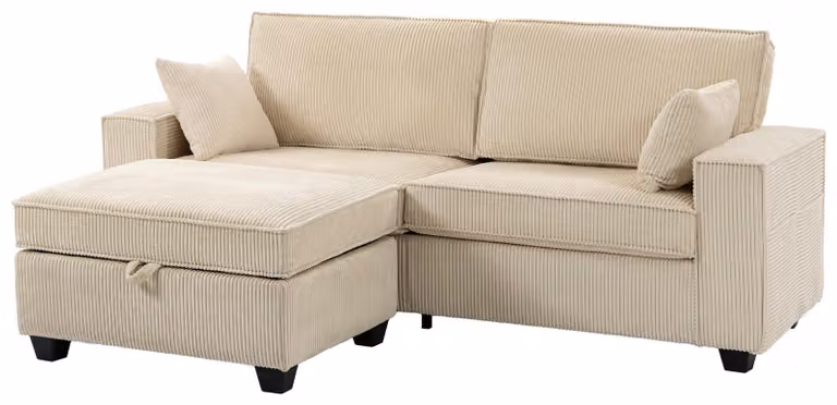 Divano angolare HOMCOM, 216 cm, a forma di L, con poggiapiedi reversibile contenitore, color beige