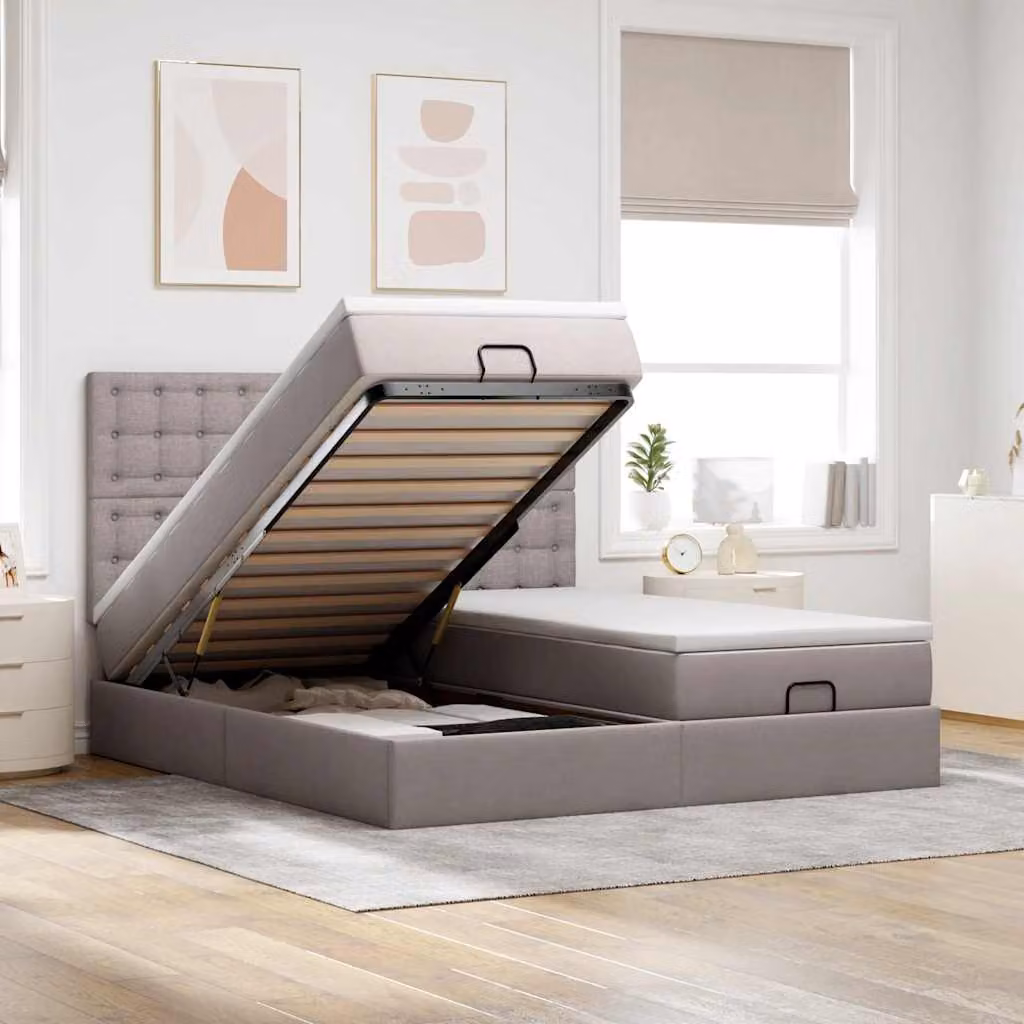 Struttura Letto con Contenitore e Materasso vidaXL in Tessuto, L/P: 180 x 200 cm, Colore Tortora