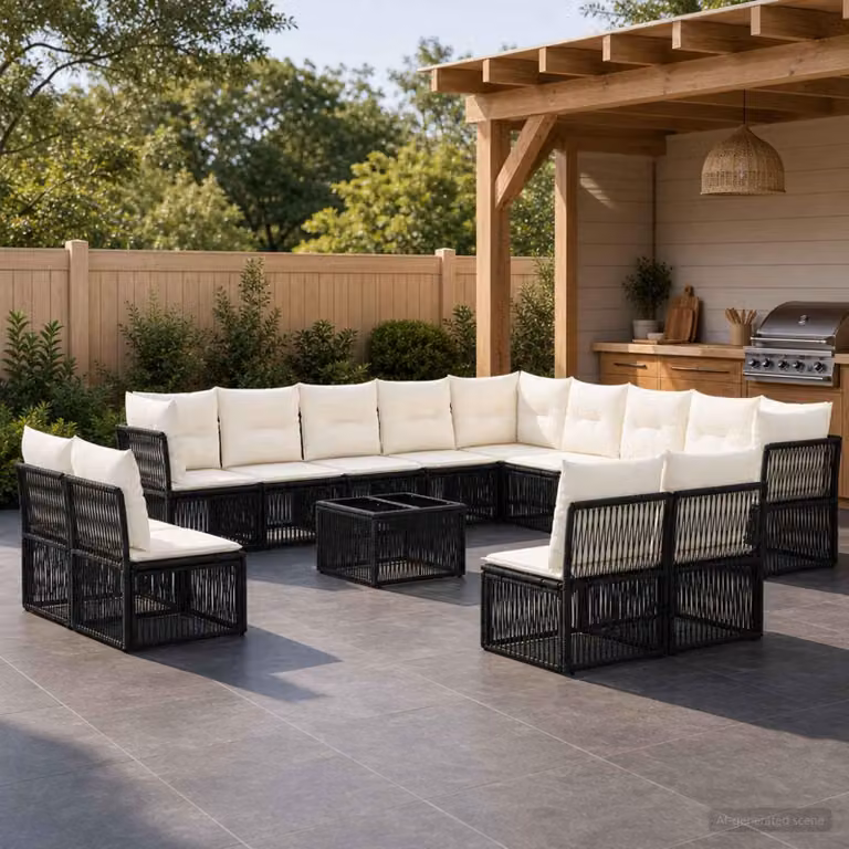 Maison Exclusive - Set da giardino composto da 14 pezzi, divano in rattan sintetico nero