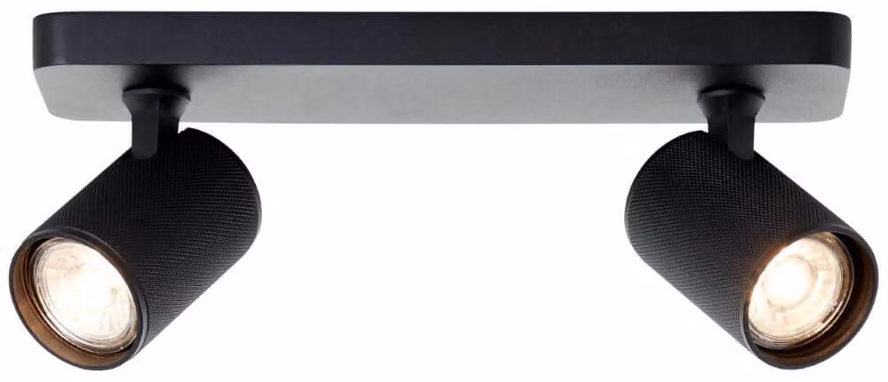 Faretti da soffitto Brilliant Marty LED, 2 luci, spot orientabili con attacco GU10, dimmerabili, luce bianca calda, 2 × 345 lumen, sabbia-nero - ideali per soggiorno e corridoio.