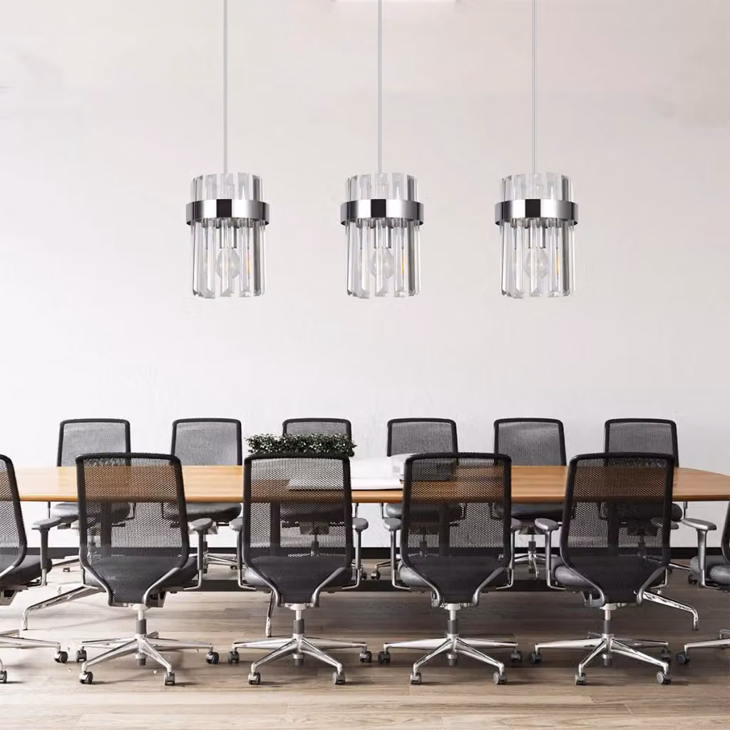 Lampada a sospensione moderna Light Prestige in vetro trasparente e metallo cromato, dimmerabile, con 3 portalampada E14 – 2