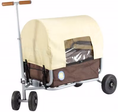 Carrello pieghevole Beachtrekker Life con freno di stazionamento integrato e tendalino parasole Marrone e ruote in poliuretano