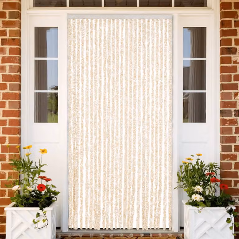 Tenda Antimosche vidaXL in Ciniglia Beige e Bianca, Termoisolante e Semitrasparente, L: 100 cm, H: 220 cm