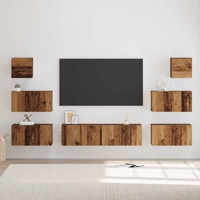 Set mobile TV 8 pz-Set di 8 Credenza per TV Legno vecchio Legno multistrato 836969