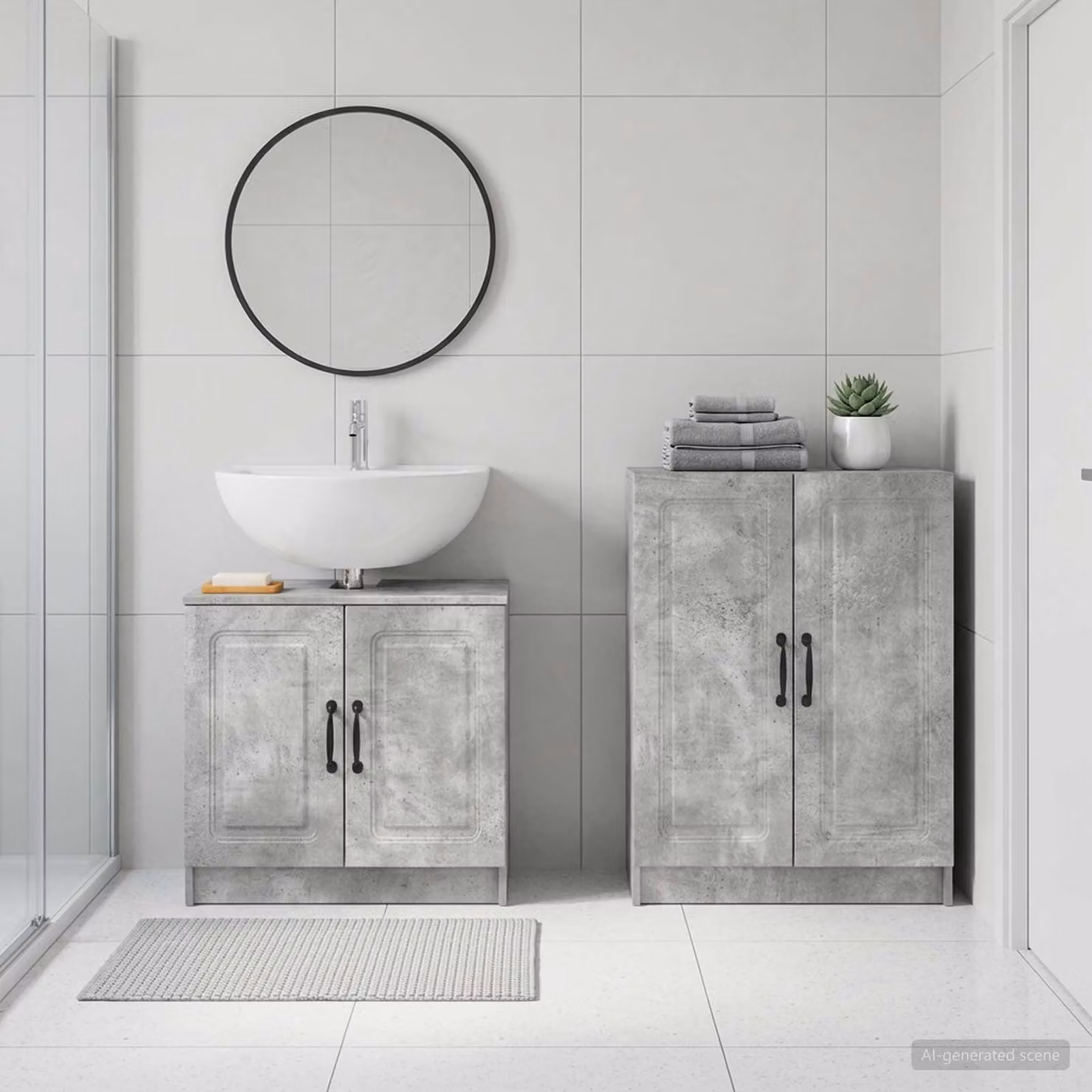 Set di mobili da bagno vidaXL UTRECHT composto da 2 pezzi, mobile lavabo e mobile contenitore, colore grigio cemento, design moderno e freestanding