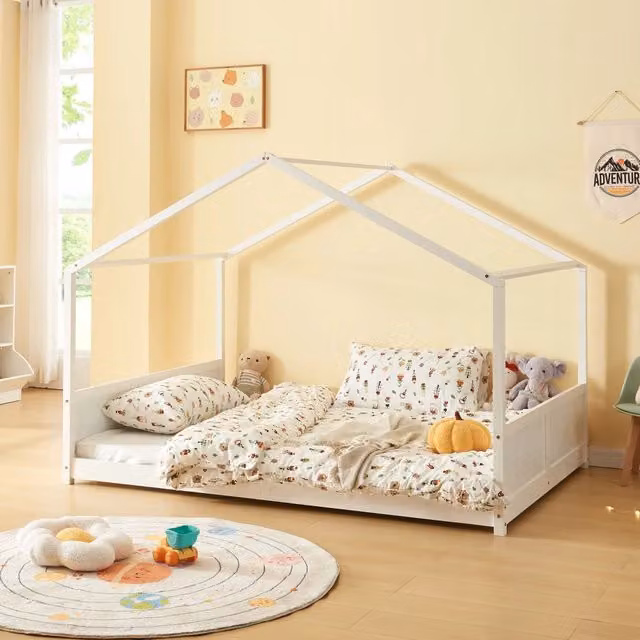 Letto per Cameretta Simo a Forma di Casetta 120 x 200 cm - Bianco [en.casa]