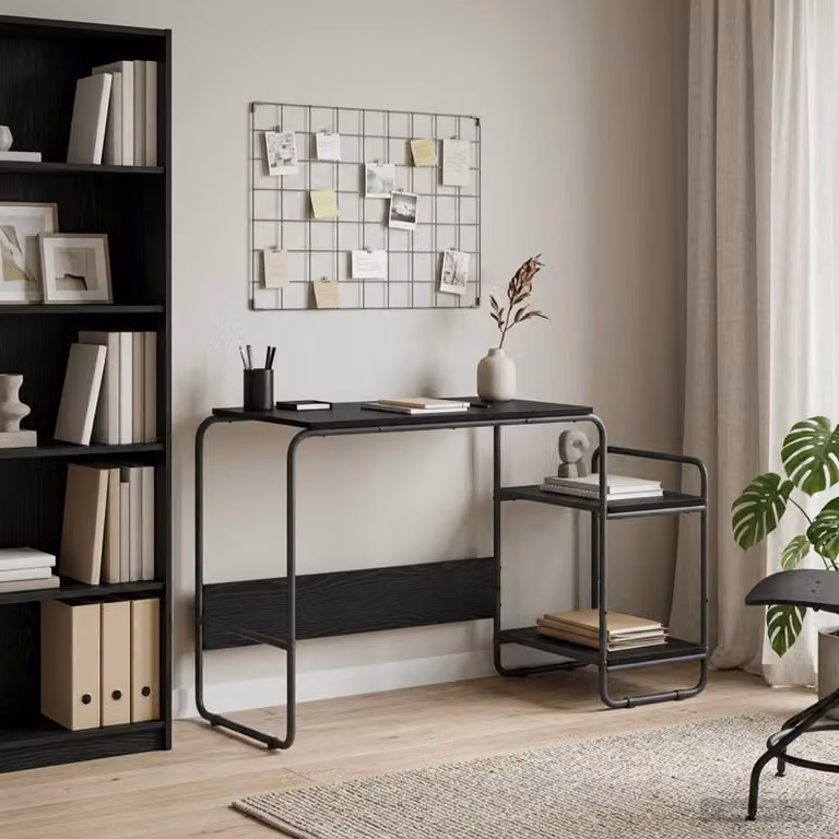 Scrivania moderna vidaXL con spazio di archiviazione, colore nero, L: 131,5 cm, P: 60 cm, H: 75,5 cm