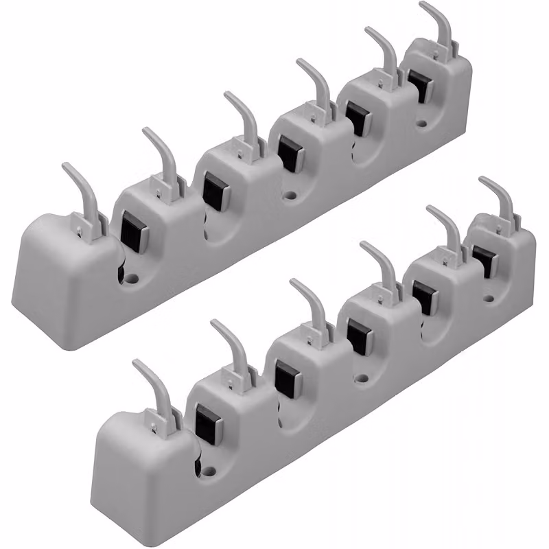 Set da 2 staffe porta-attrezzi da giardino con 6 ganci ribaltabili, supporto per attrezzi, supporto per scope in plastica, 44,5 cm, supporto per un massimo di 11 attrezzi