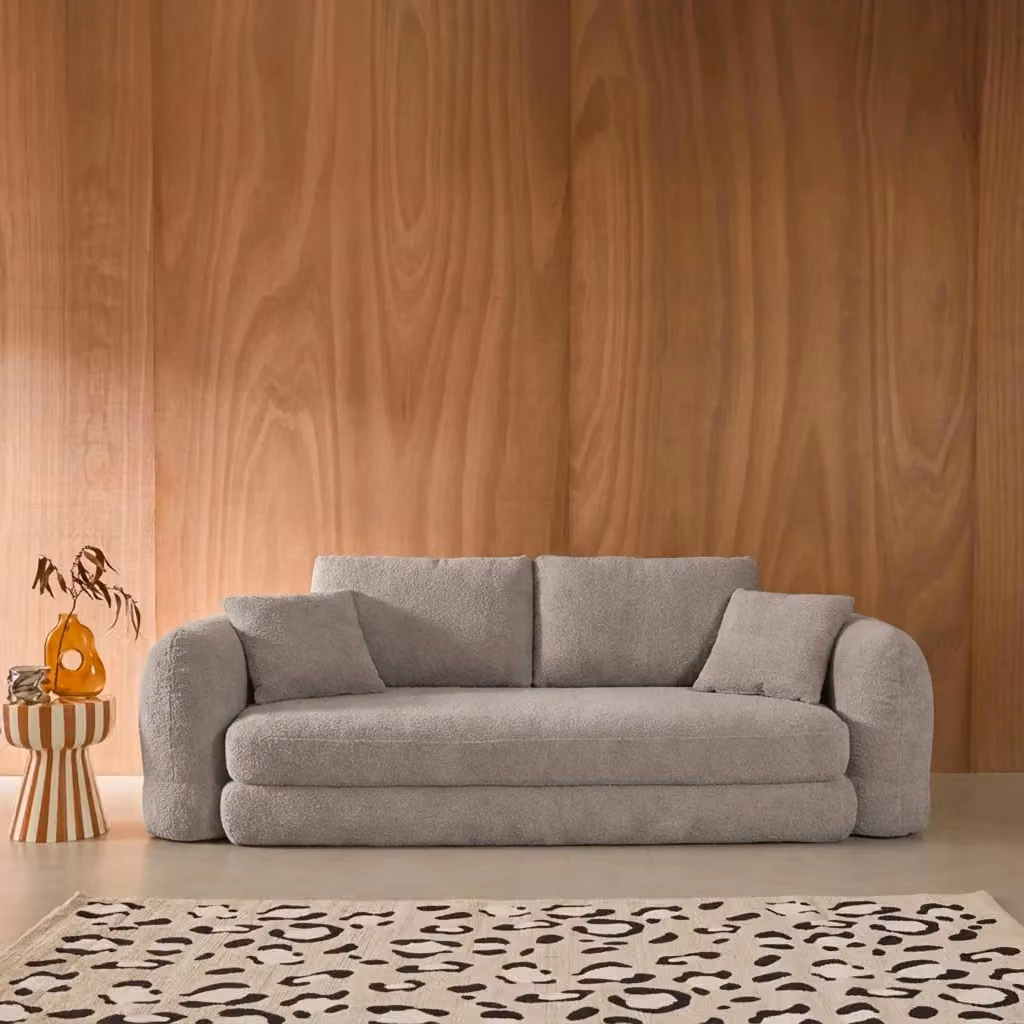 Divano letto Sweeetch a 3 posti in tessuto bouclé grigio con funzione letto e coperture rimovibili – 2