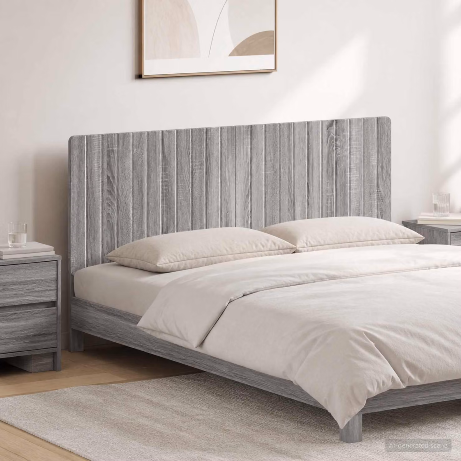 Testiera da muro vidaXL ZWOLLE in legno ingegnerizzato grigio con ripiano integrato L 140 x H 50 x P 12,2 cm