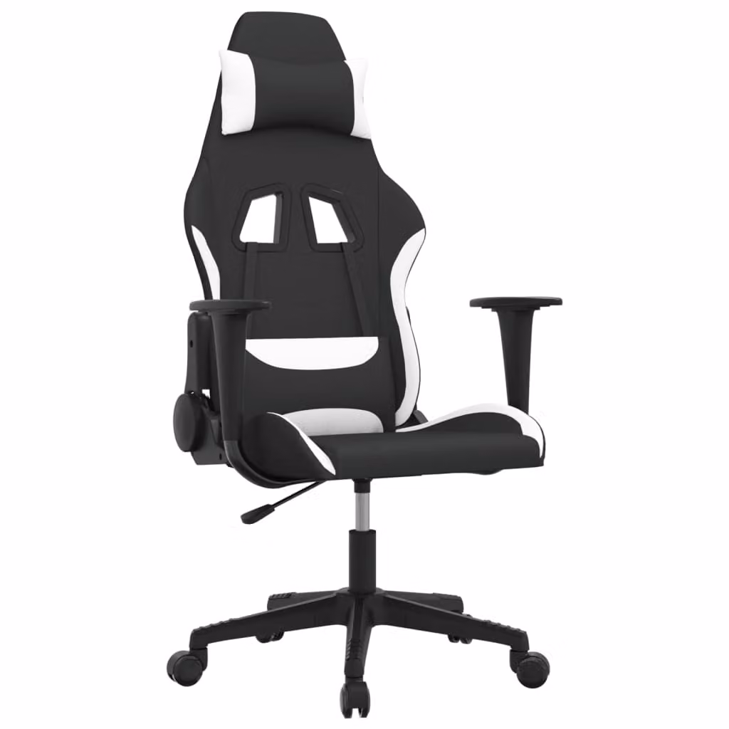 Sedia da Gaming Nero e Bianco in Tessuto