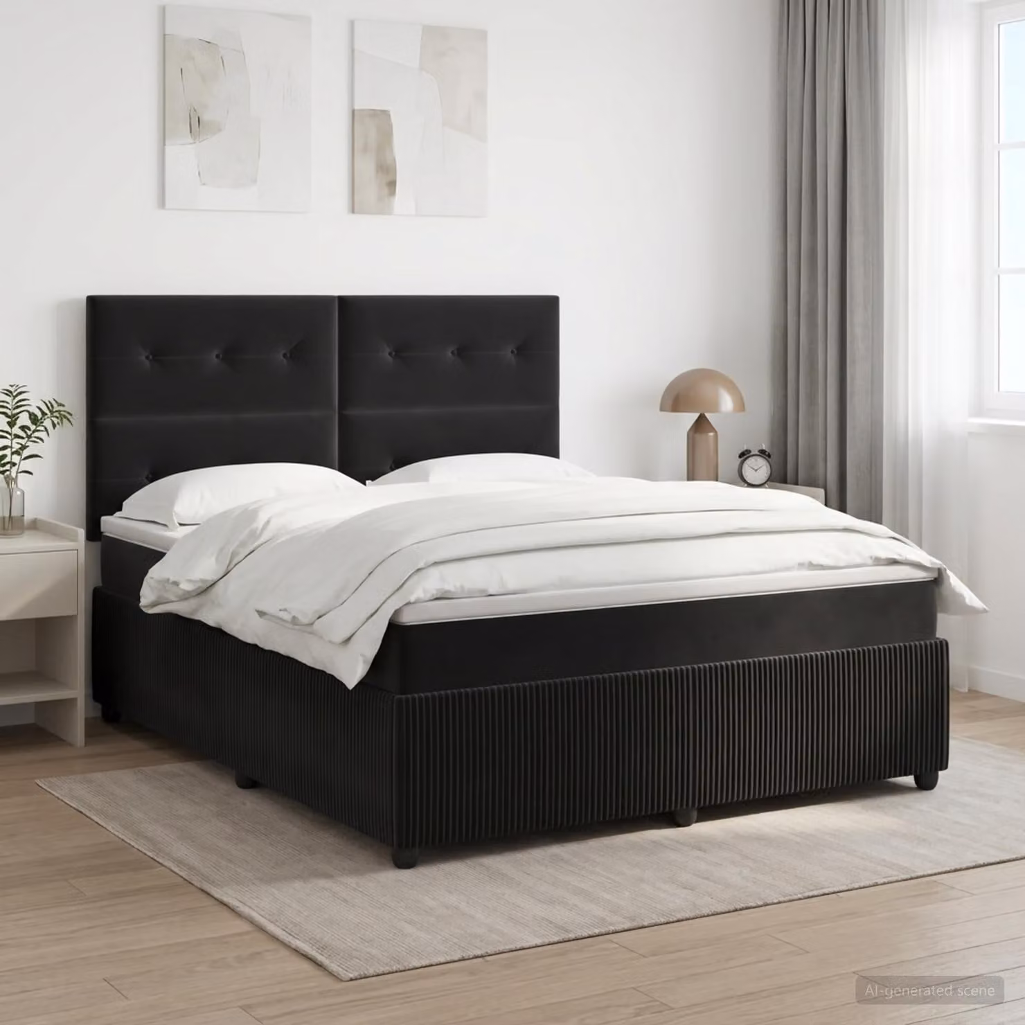 Maison Exclusive - Letto boxspring con materasso nero 140 x 200 cm in velluto