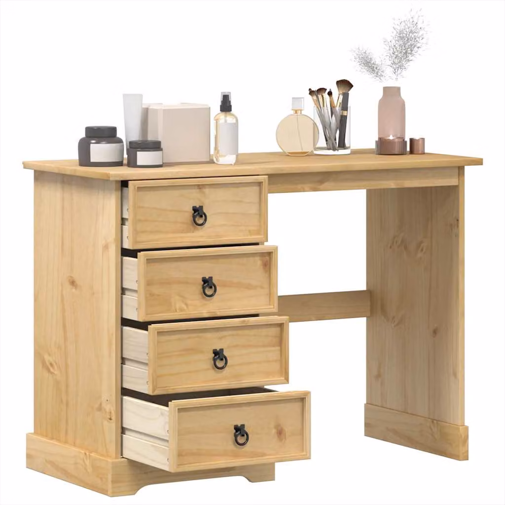 vidaXL Toeletta Corona in Legno di Pino Massello Marrone, L: 104 cm, P: 47 cm, H: 75 cm