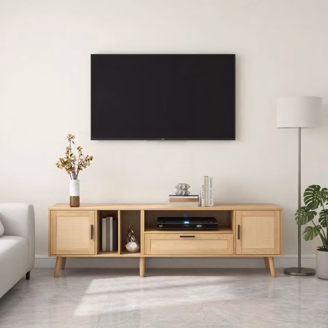 Cassettiera per TV KOMHTOM in MDF e rattan color beige, L: 180 cm, P: 40 cm, H: 50 cm
