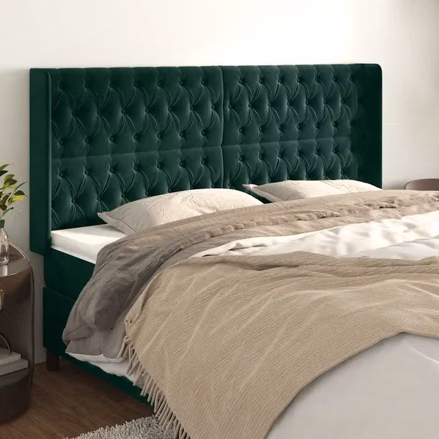 Testiera ad orecchio vidaXL in velluto verde scuro L: 203 cm, P: 16 cm, H: 118-128 cm