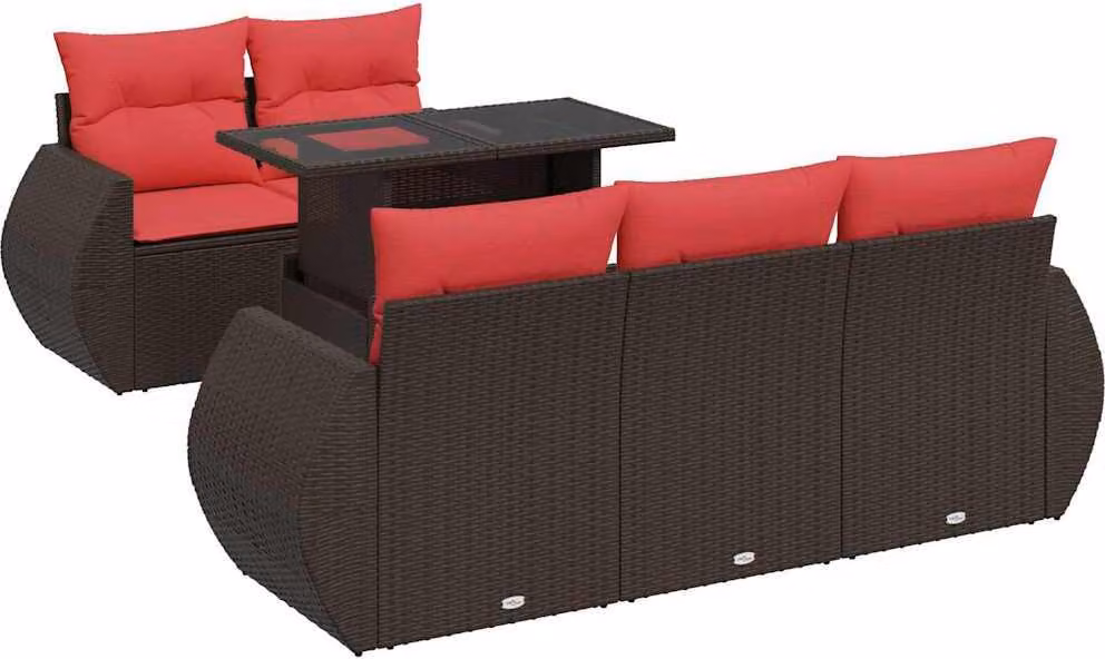 Set Divano Giardino 6 pz con Cuscini Marrone Polyrattan Acacia