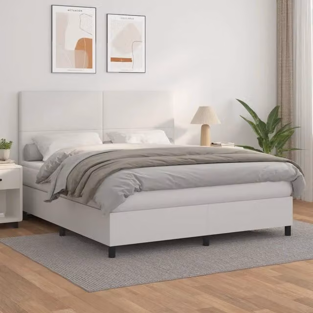 Letto con Giroletto a Molle e Materasso Ibrido vidaXL in Similpelle Bianco L/P/H: 160 x 200 x 128 cm