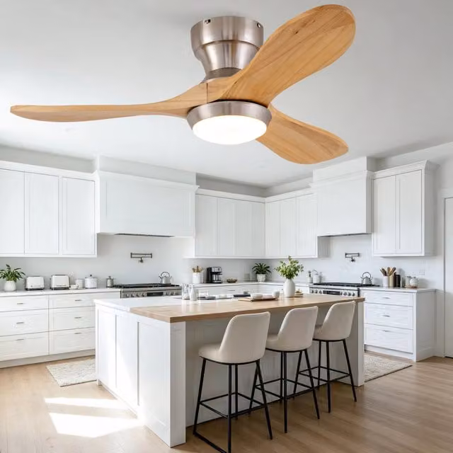 Ventilatore da soffitto 90x24,5 cm in legno naturale con luce per soffitti bassi –