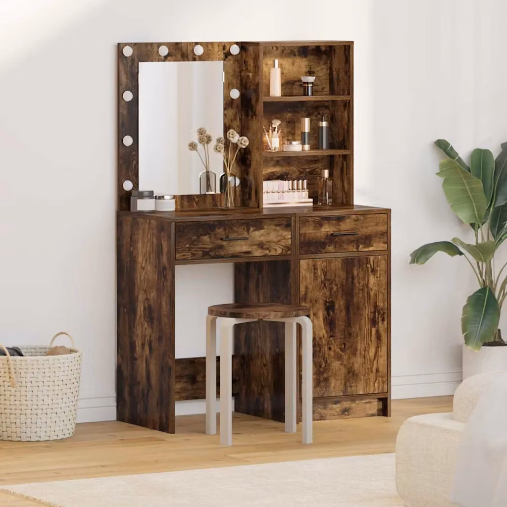 Set da tavolo da trucco con LED vidaXL Hollywood 2 pezzi colore marrone