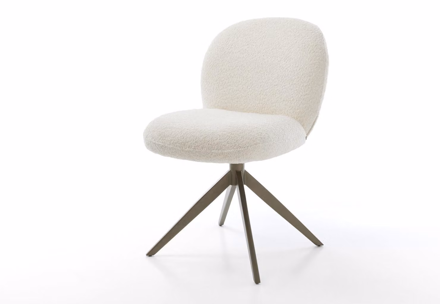 DELIFE Sedia girevole Nube-Flex Bouclé Bianco Struttura a croce larga Finitura effetto titanio Girevole a 360° Funzione oscillante Molle insacchettate
