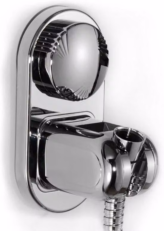 Supporto per soffione doccia con maniglia - Regolabile in 5 posizioni - Supporto ampio per soffione - Ampio spazio di accesso - Montaggio a parete con ventosa (cromo lucido)