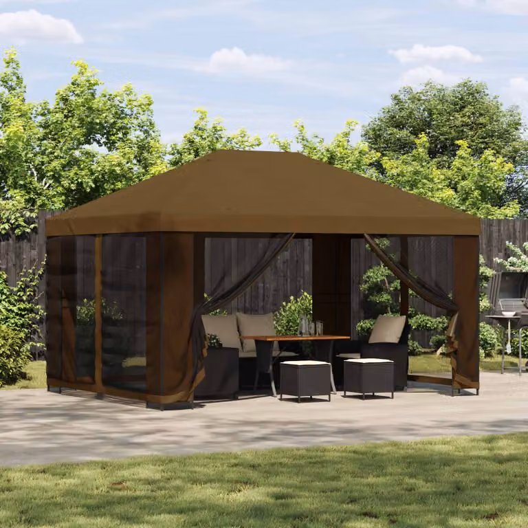 vidaXL Gazebo da giardino con pareti laterali in acciaio e poliestere L/P/H: 400 x 300 x 276,5 cm Beige