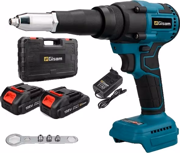 Pistola elettrica per rivetti, batteria al litio ricaricabile, a batteria, 2x batteria plastica