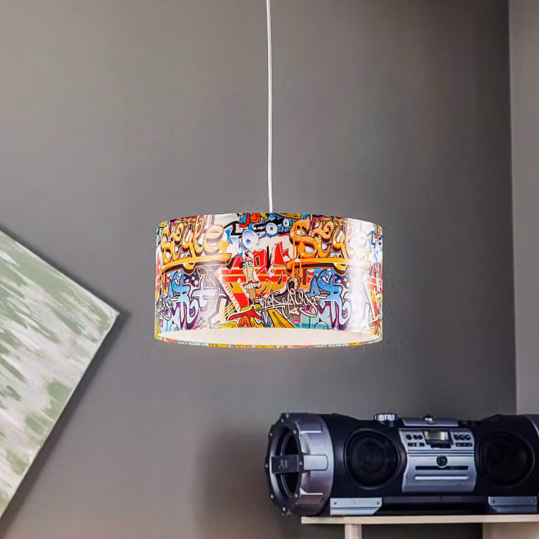 Lampada a sospensione Graffiti Maco Design, dimmerabile, Multicolore, Cameretta, Plastica, Giovanile, Lampada a sospensione