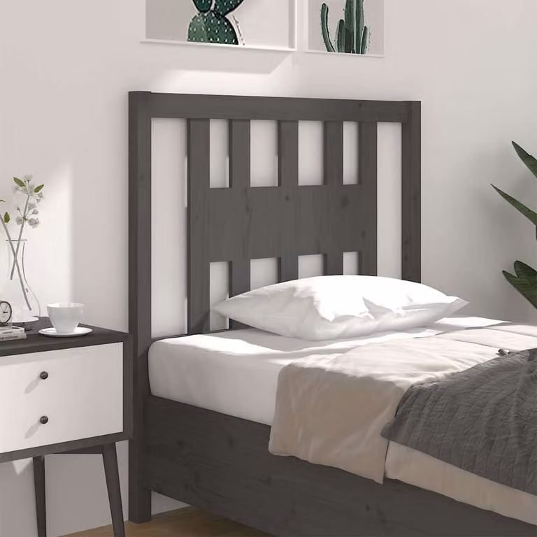 Testiera per letto vidaXL in legno massello di pino, grigia, L 106 cm x H 100 cm x P 4 cm
