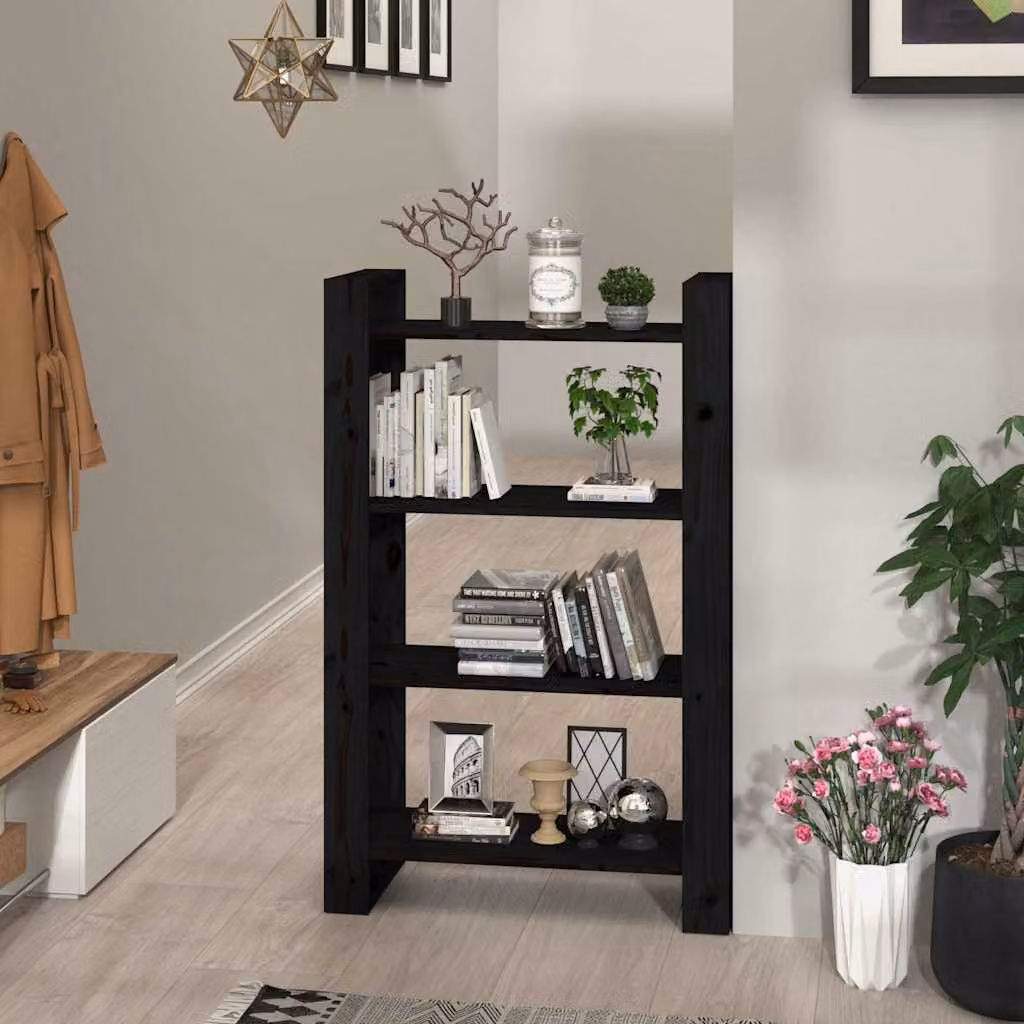 Libreria/Divisorio vidaXL in Legno Massello di Pino Nero Opaco L: 80 cm, P: 35 cm, H: 125 cm
