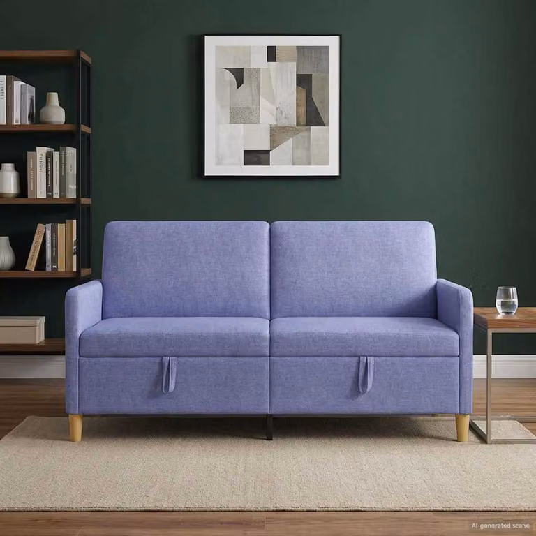 Divano moderno vidaXL con contenitore apribile, rivestimento in tessuto blu, L: 172 cm, P: 78 cm, H: 87 cm