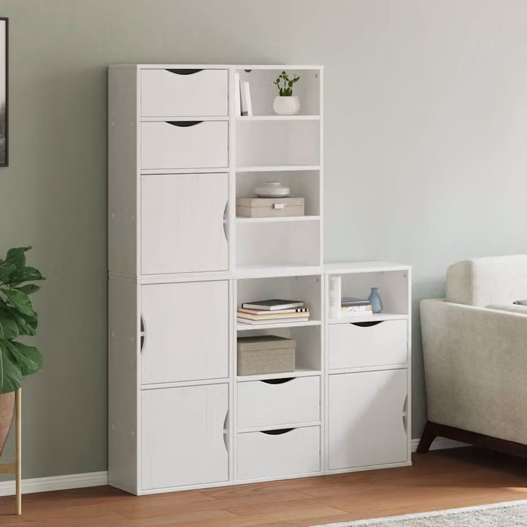 Set di 5 armadietti laterali vidaXL ODDA in legno di pino bianco, modello da parete con ante a battente, L: 40 cm, P: 24 cm, H: 79 cm