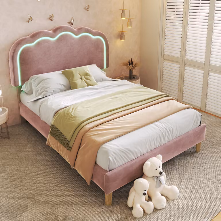 Letto imbottito Flieks 90x200cm con rete a doghe, letto per ragazzi letto per bambini con rete a doghe, letto singolo letto in legno letto classico con testiera regolabile velluto