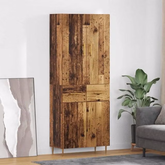 Credenza moderna vidaXL in legno ingegnerizzato marrone e oro, sospesa, L: 69,5 cm, P: 34 cm, H: 180 cm – 1