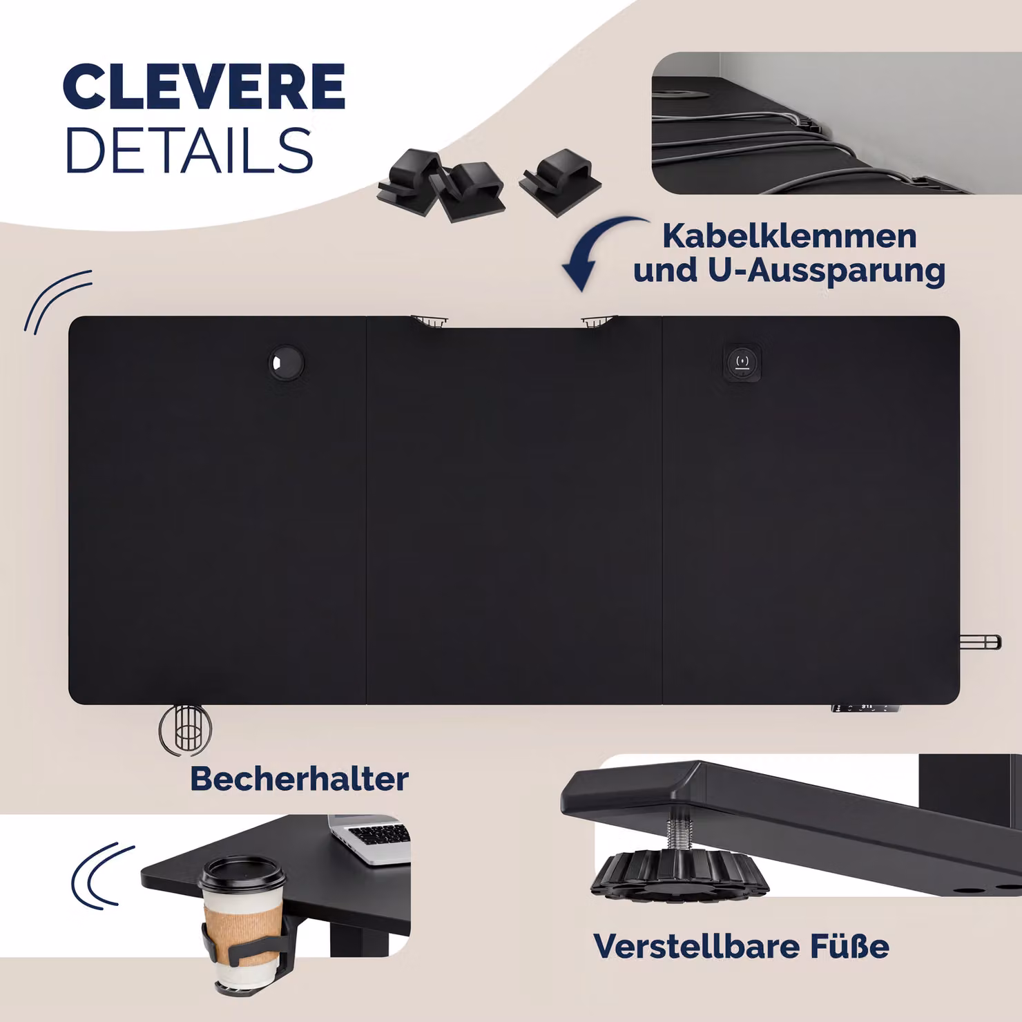 Scrivania gaming regolabile in altezza CASARIA nera con piano in MDF laminato e struttura in metallo L: 160 cm, P: 70 cm, H: 72-117 cm – 4