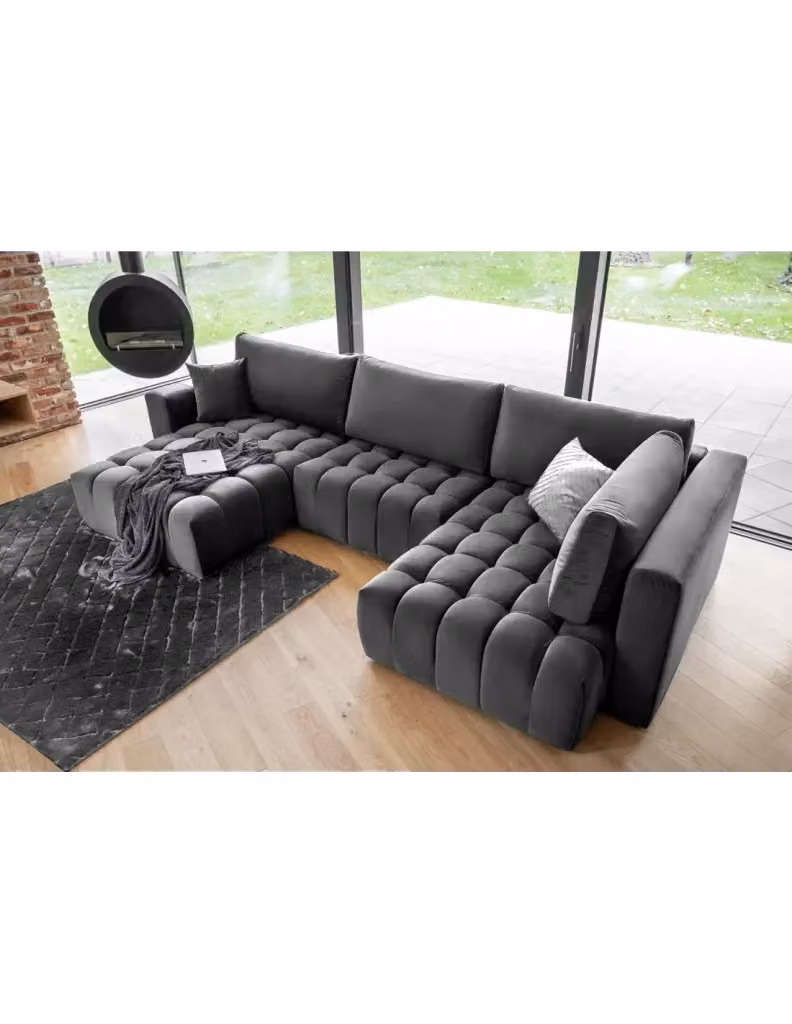 Divano ad angolo BONITA MEUBLORAMA convertibile 6 posti grigio, con funzione letto e poggiatesta regolabile, lato sinistro, L 350 x P 175 cm – 2